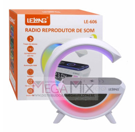 Caixa de Som Luminária G com Relógio 15W LE-606 - Lelong