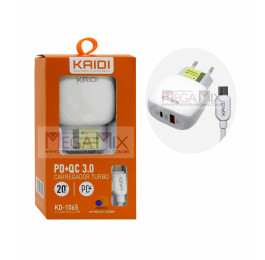 Carregador de Celular Micro USB V8  + USB e USB-C + 3.0 KD-106S - Kaidi