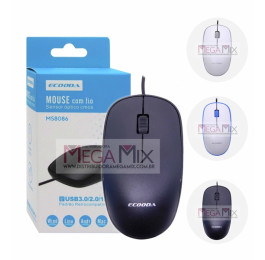 Mouse Óptico com fio USB 1200DPI MS8086 - Ecooda