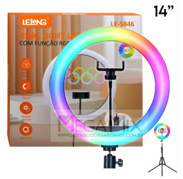 Iluminador Ring Light RGB 14'' com Tripé LE-5846 - Lelong